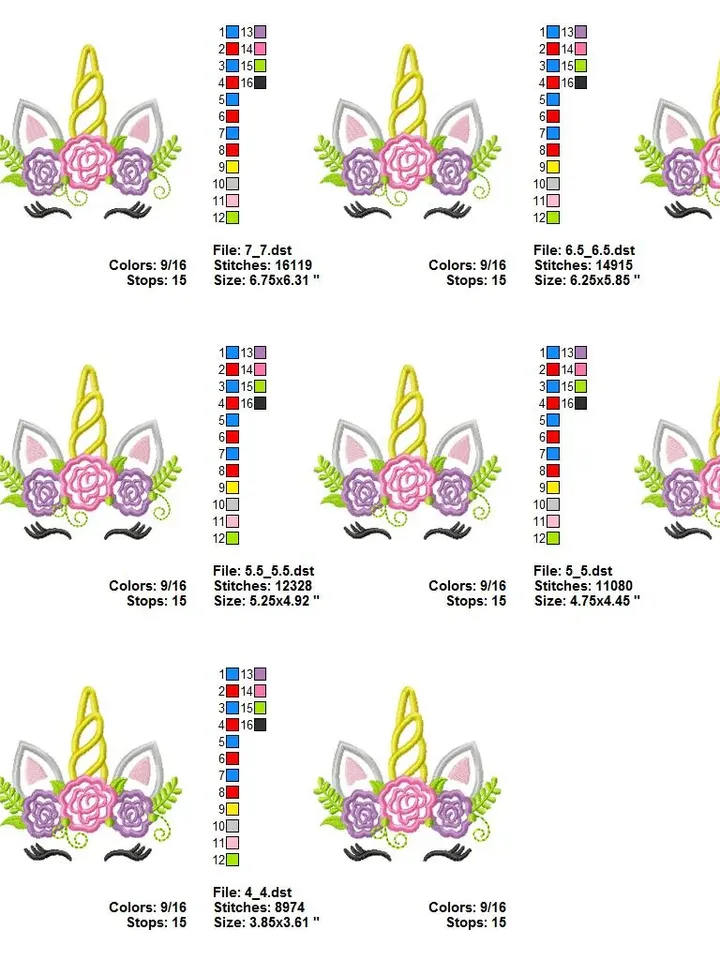 Cute Unicorn Face with flowers Floral Unicorn Design Applique for Machine Embroidery