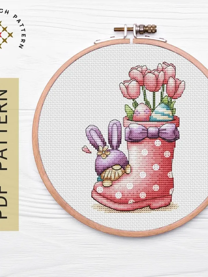 Happy Easter Cross Stitch Pattern PDF, Easter Flowers Cross Stitch Pattern, Easter Eggs Cross Stitch Pattern, Spring Cross Stitch