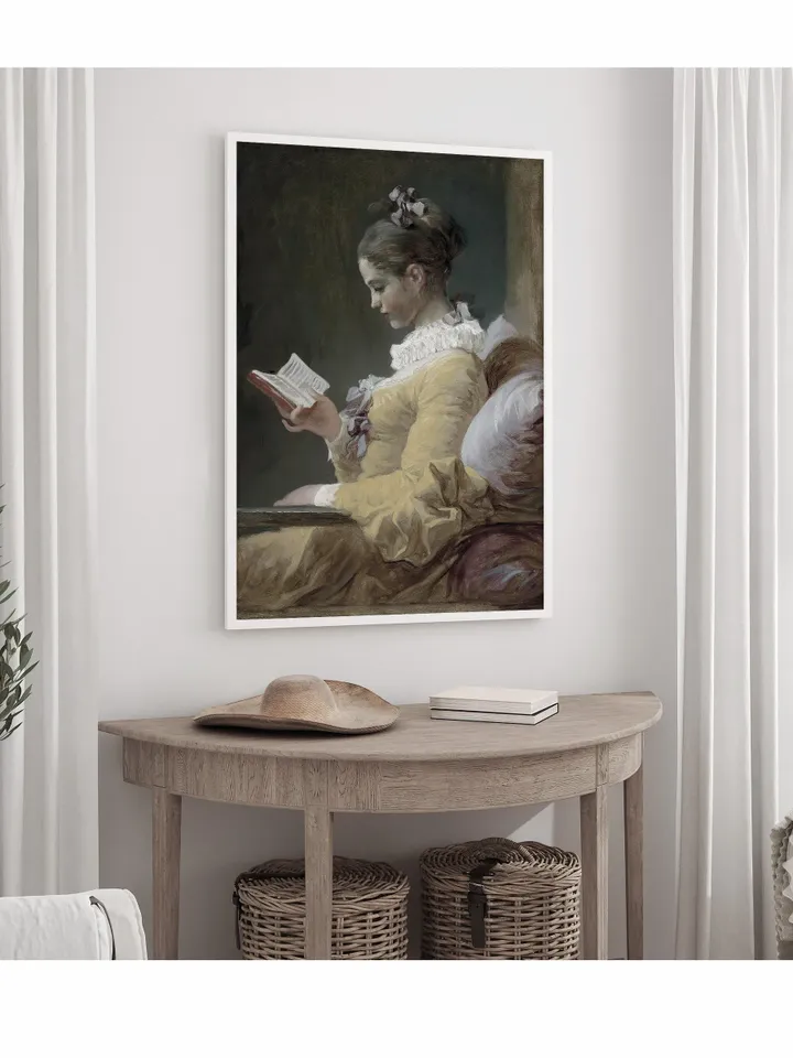 Girl Reading Book Vintage Portrait Oil Painting, Printable Artwork, Downloadable Wall Art Decor | 40