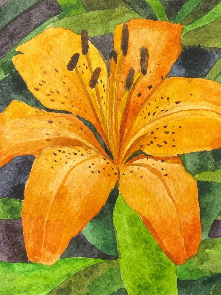 Orange lily original painting watercolor art Wall art home decor Japanese lily