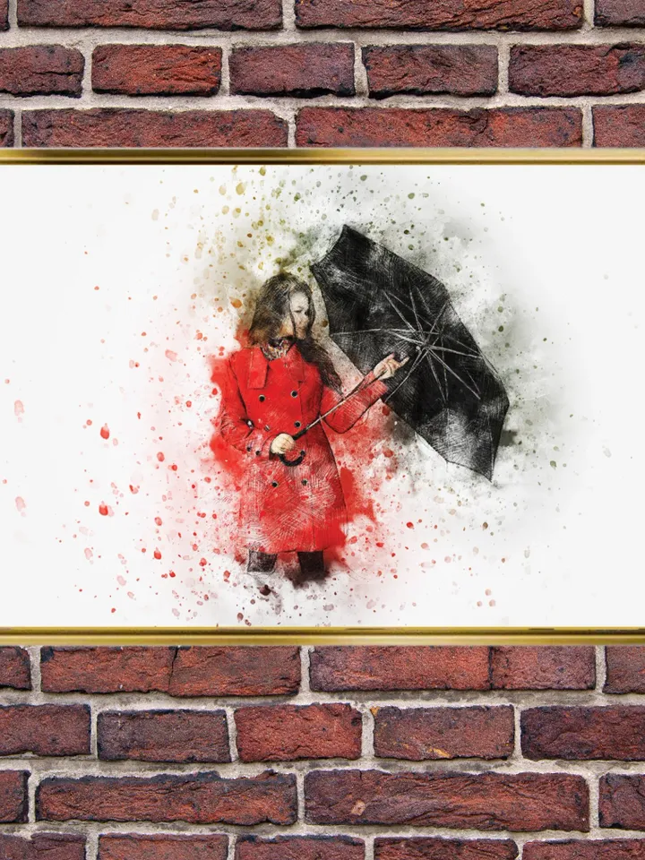The woman with umbrella Print on Canvas , Floating Frame Option, Modern Wall Art, Extra Large Canvas Wall Art
