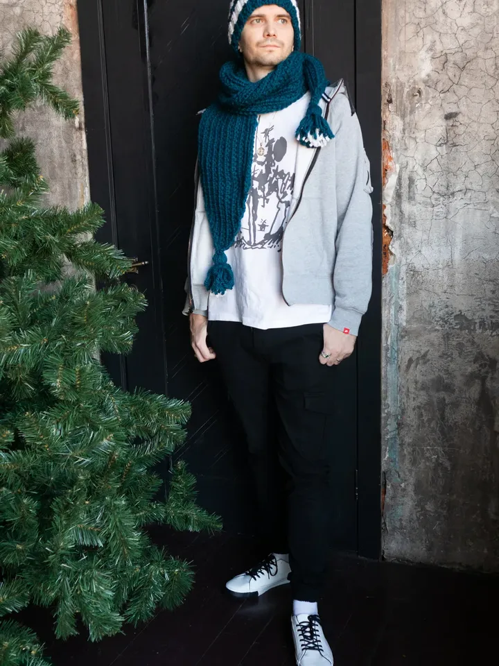 Knitted set: hat and scarf. Unisex knit accessory. Handmade.