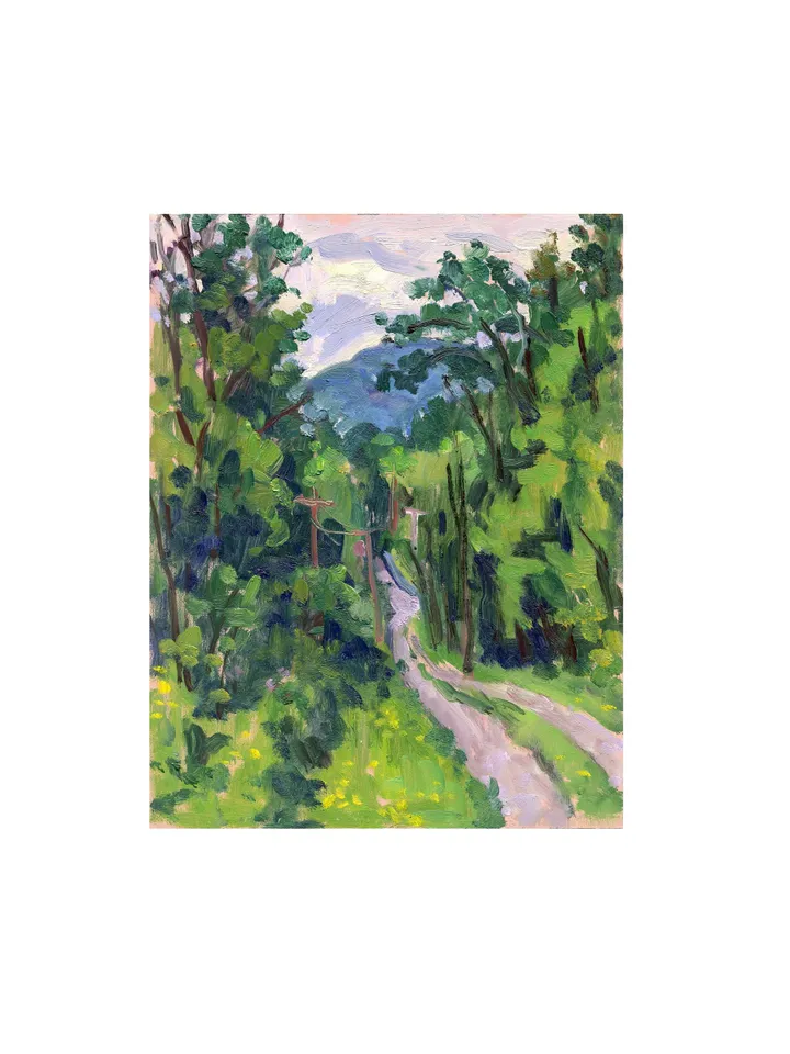 Original Berkshires Oil Painting -Country Road- 7x9 Oil on Panel, Plein Air Impressionist Fine Art, Signed American Realist Landscape