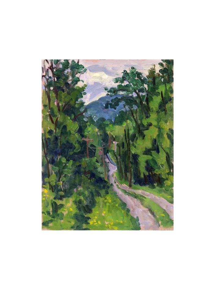 Original Berkshires Oil Painting -Country Road- 7x9 Oil on Panel, Plein Air Impressionist Fine Art, Signed American Realist Landscape