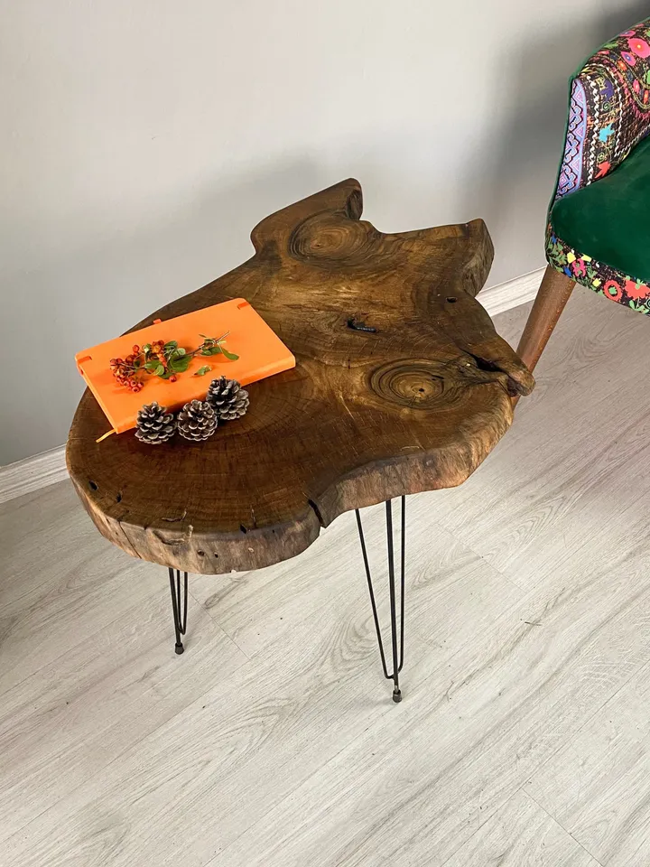 Walnut Wood Coffee Table, 28" Live Edge Coffee Table, Farmhouse Coffee Table, Mid Century Modern Coffee Table