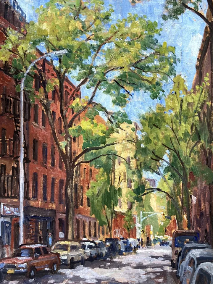 Original East Village Cityscape Painting -From 6th St and Ave A/NYC - 14x20 Oil on Linen, Urban Plein Air Impressionist Landscape