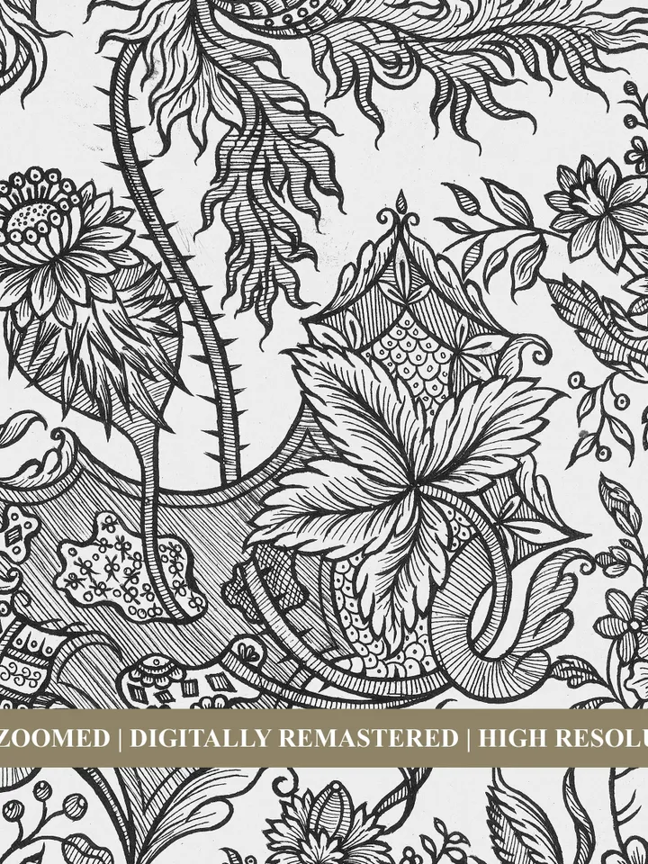 Vintage Textile Wall Art Design Etching Set of 2 Prints, Ornate Sketch Printable Decor, Digital | 201 S2