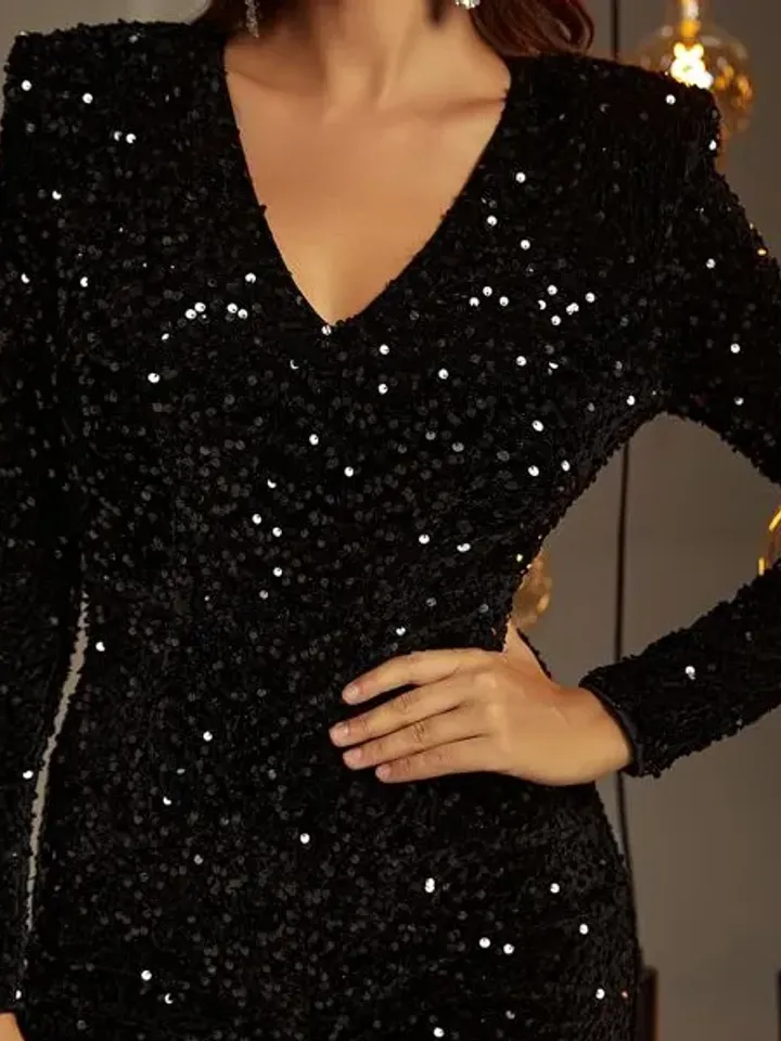 Sequin V Neck Puff Sleeve Flare Leg Jumpsuit Wedding Party Evening Prom Cocktail Club Xmas Christmas 2 Colors