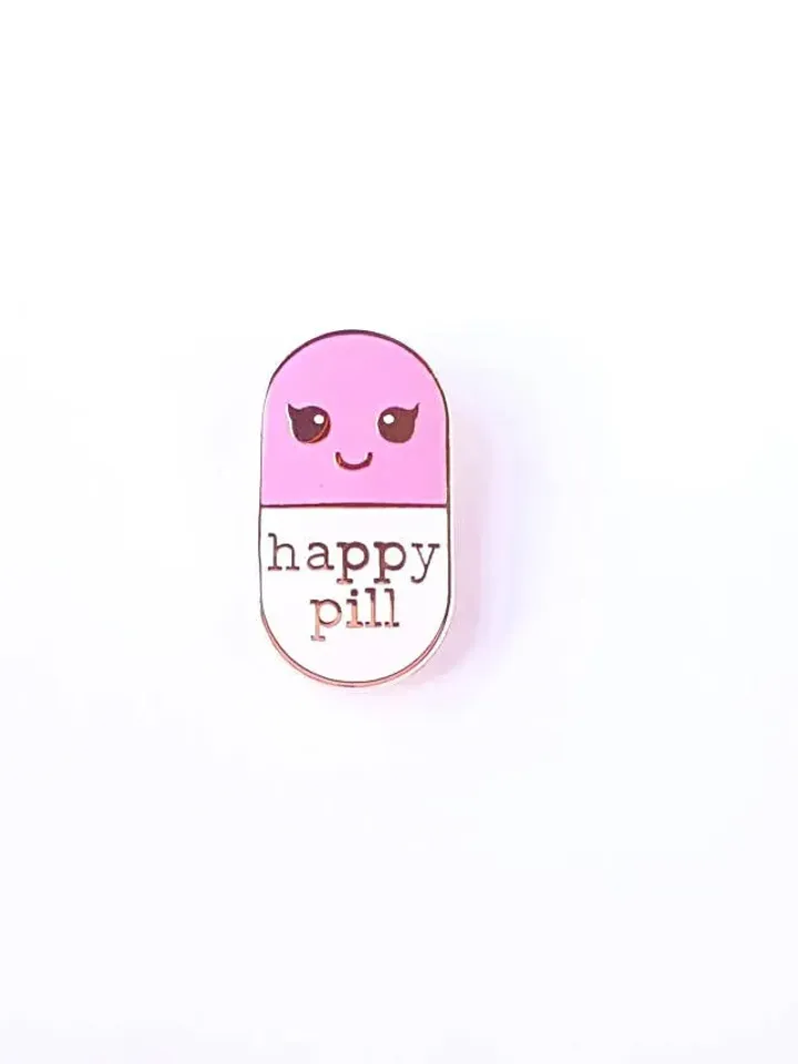 Pharmacy pin happy pill enamel pin is a great med student gift. Also nice appreciation gift for a nurse a pharmacist and doctor.