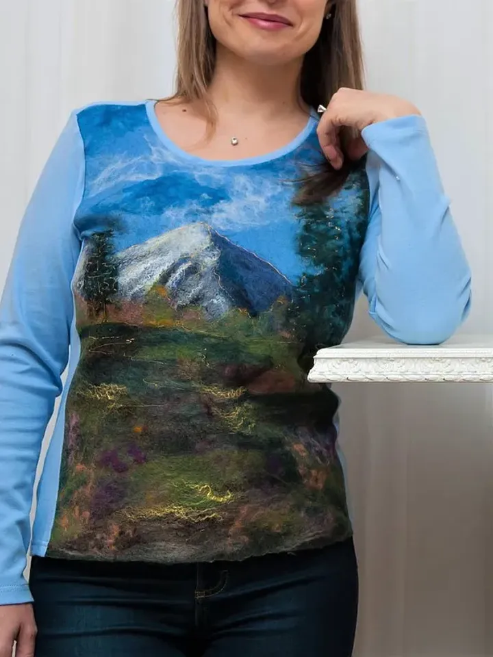 Women's blue sweater, Wool felt clothing, Fashionable original design sweater