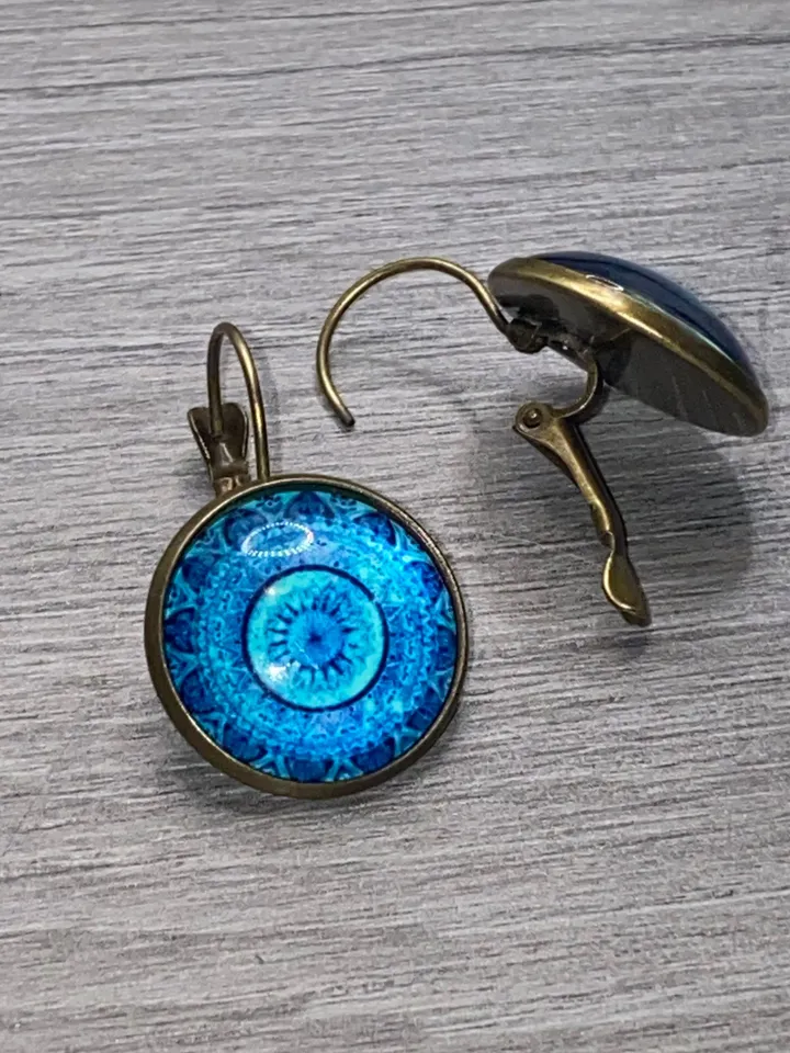 Blue Circle Indie Drop Earrings, bohemian turquoise earrings, unique earrings for women, unique boho earrings, boho hippie earrings, Indie