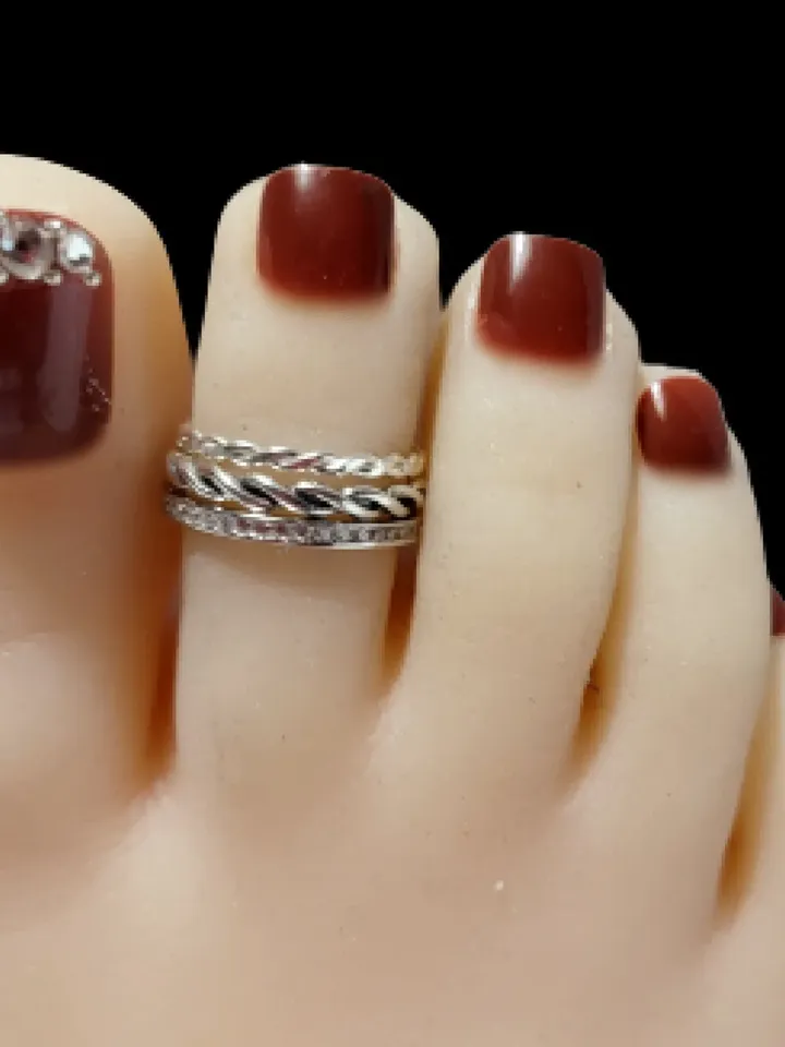Sterling silver Toe Ring Set, Stacked toe rings, 3 pieces for Women, clear crystal toe ring, Braid Toe Ring, Eternity ring, Braid twist