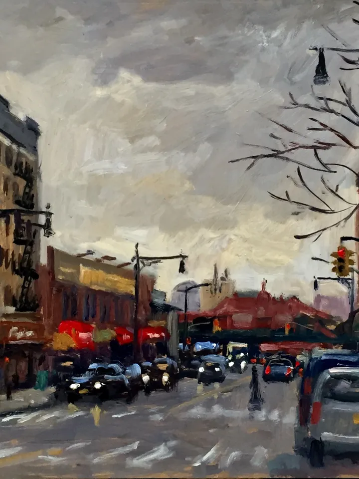 Original New York Cityscape Painting - From 207th Street/Inwood- 11x14 Oil on Panel, NYC Urban Impressionist Landscape, Signed Original