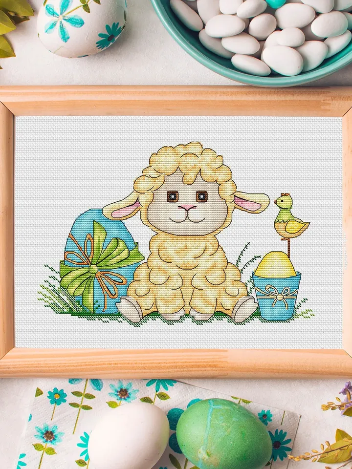 Easter Lamb Cross Stitch Pattern PDF, Easter Embroidery Pattern PDF, Modern cross stitch, Pdf Pattern