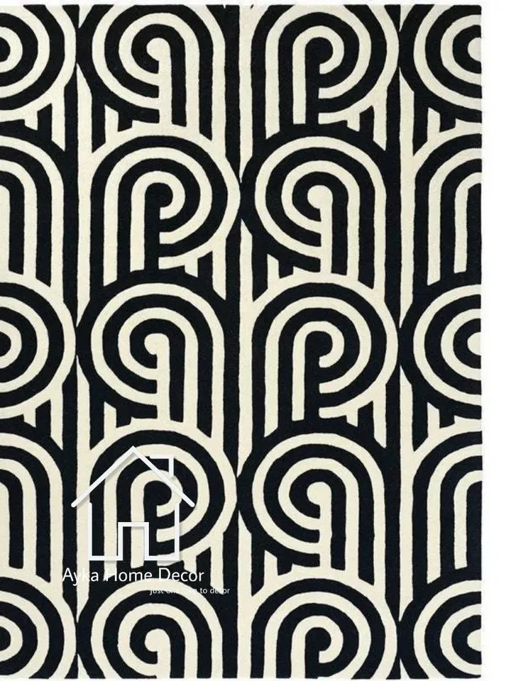 AYKA Black & White Hand Tufted Rug 100% Woolen Area Rug For Hall Kitchen Living Room Bed Room Bath Room Dining Room Kids Room / Christmas