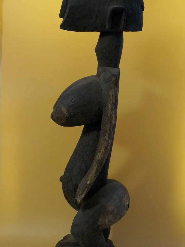 Bamana (Bambara) - Vintage African Female Statue from Mali, Tribal Wood Carved Figure, Rare African Sculpture for Collectors
