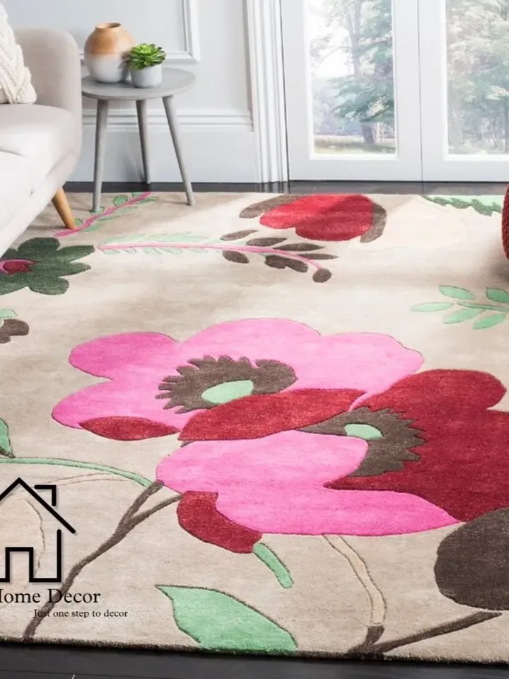 Ayka 100% Pure Woolen Area Rug For Hall Kitchen Living Room Bed Room Dining Room Kids Room Carpet / Beige Color Rug / Flower Rugs Christmas