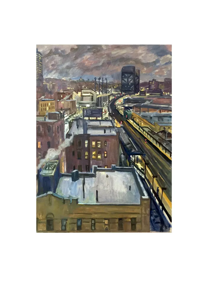 Large Original New York Cityscape Painting -Snowy Rooftops/NYC- 22x30 Oil on Canvas, Winter Impressionist Night Scene, Signed Landscape