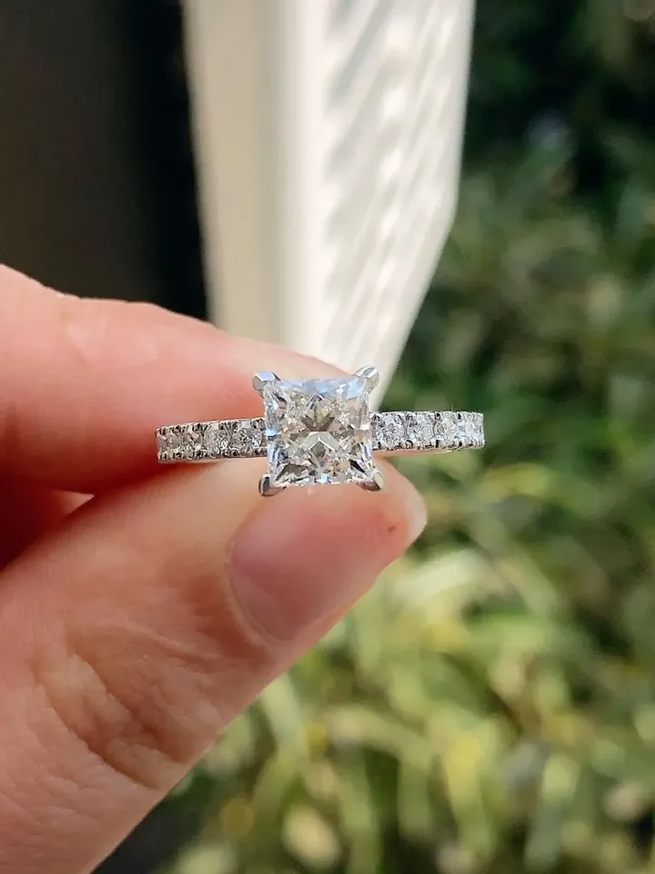 Princess Cut Moissanite Colorless 6.5mm/1.55ct Wedding Ring,Valentine Gift,Gift For Her,Anniversary Ring,Perfect gift for Her,Birthday Gift.
