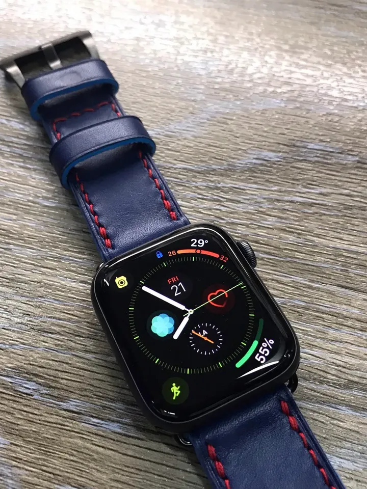 Apple Watch 44mm Blue Leather Band, 40mm Series 5 Watch Strap, Gold, Space Gray Watch case two piece strap - GPS, Cellular Model
