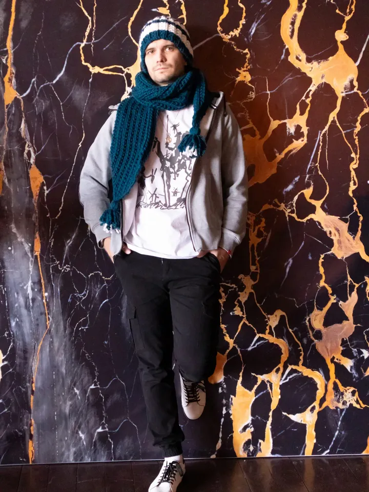 Knitted set: hat and scarf. Unisex knit accessory. Handmade.