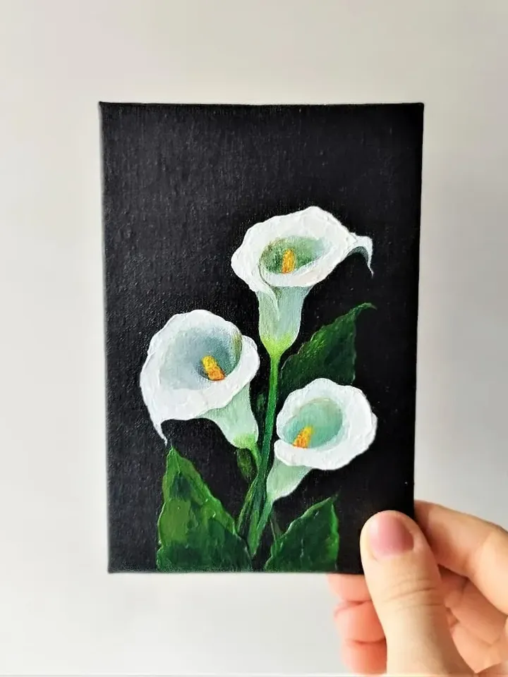 White calla lily painting impasto flower small wall decor