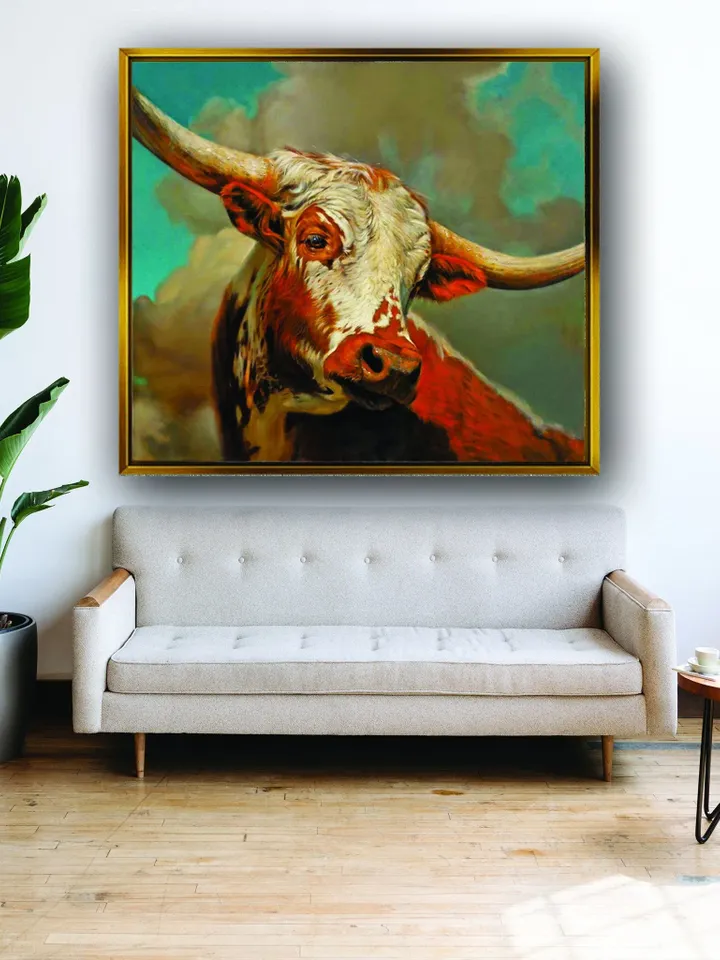 Bull Print on Canvas , Floating Frame Option, Modern Wall Art, Extra Large Canvas Wall Art