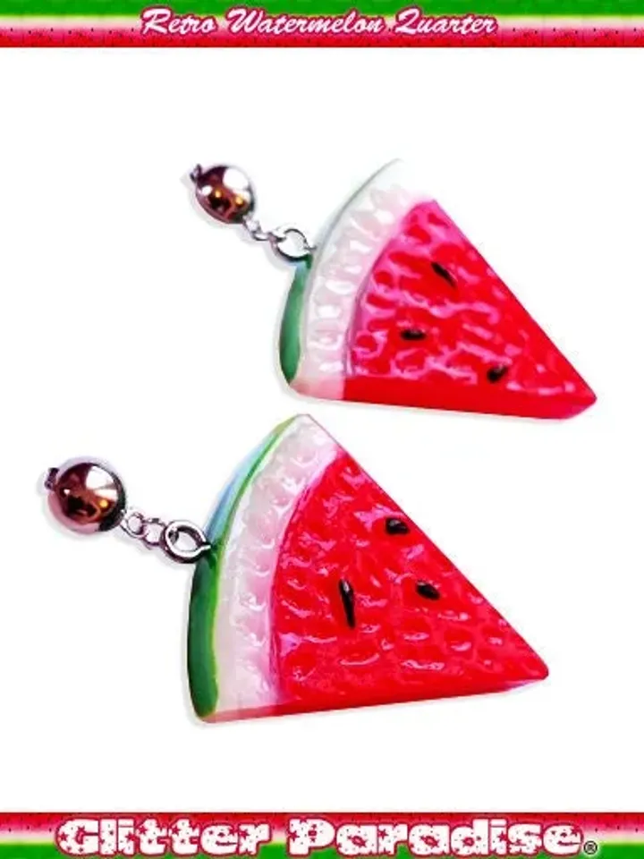 Retro Watermelon Quarter - Boucles d'oreilles - Fruits - Tropical - Carmen Miranda - Vintage Exotica - Années 50 - Rétro - Glitter Paradise®
