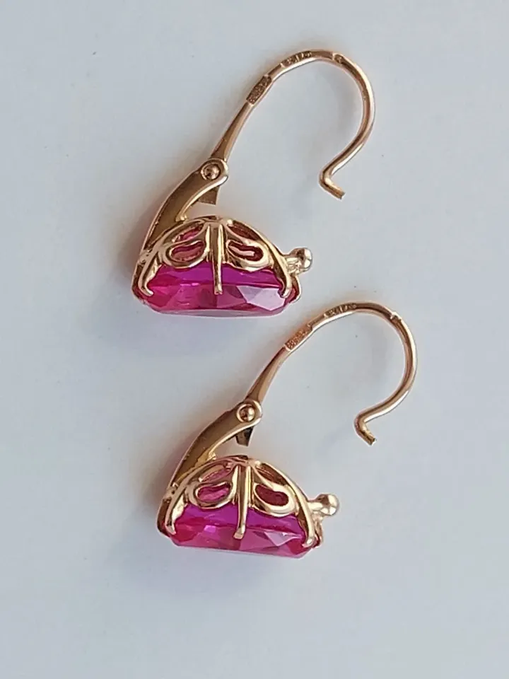 Vintage Graceful 14K Original Earrings USSR 583 Rose Gold with beautiful pattern Soviet Retro Russian Women's jewelry