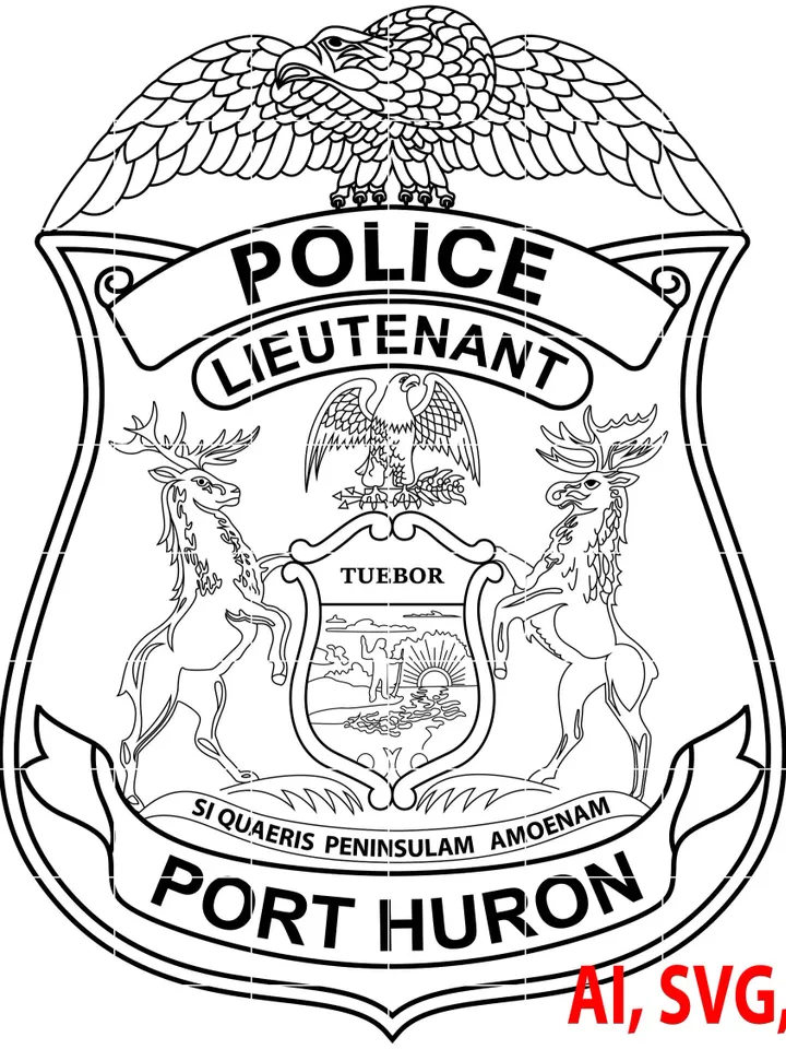Police Badge, Port Huron Police Lieutenant Badge, Logo, Seal, Custom, Ai, Vector, SVG, DXF, PNG, Digital