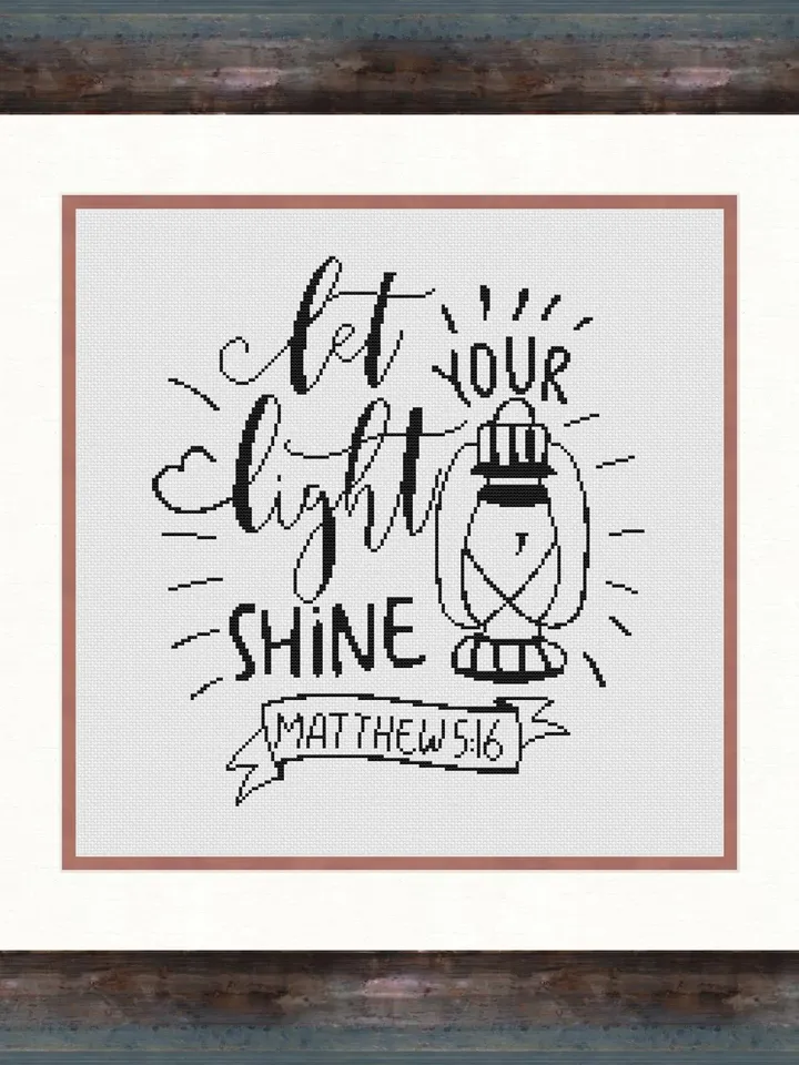 Bible cross stitch pattern "Let your light shine", Bible verse cross stitch pattern, Religious catholic xstitch chart