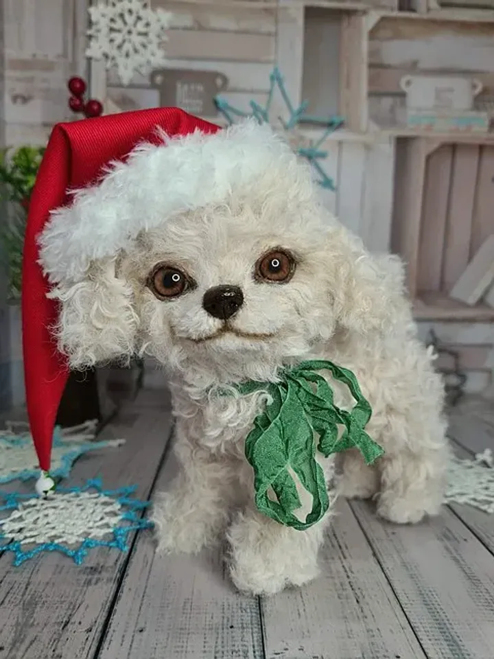 Christmas dog gift Stuffed dog Plush puppy in a red hat