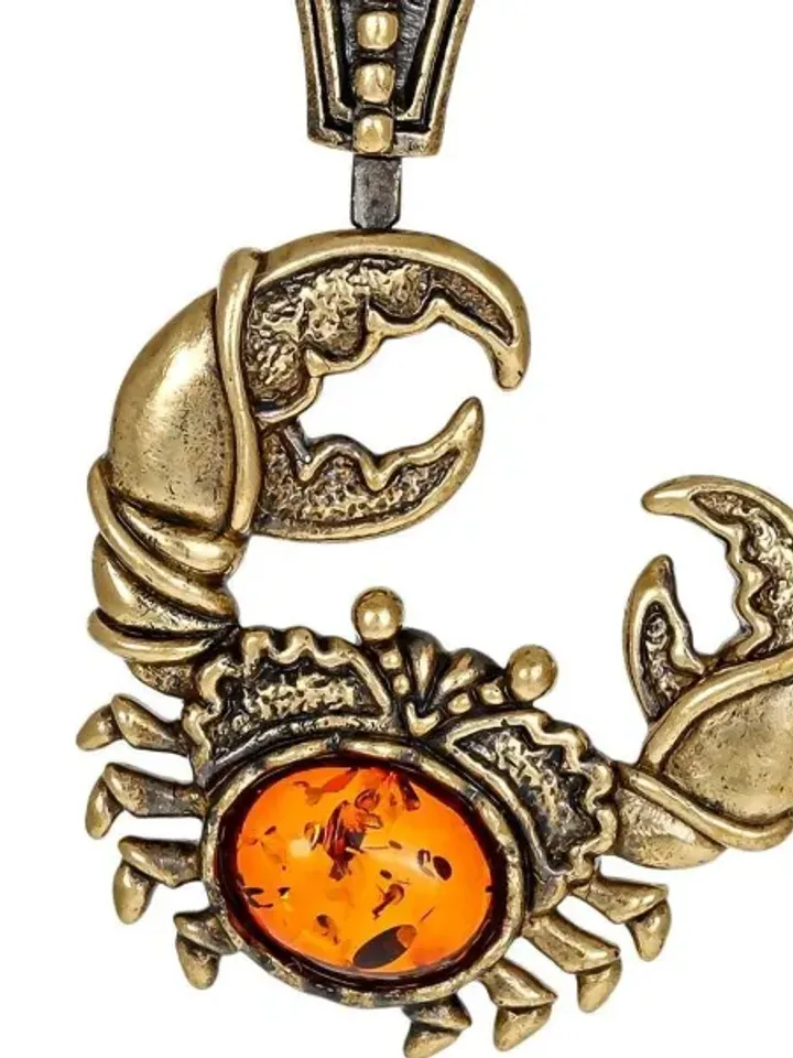 Cancer Pendant Cancer Necklace Men and Women Boy Zodiac Sign Horoscope Gold Amber Pendant cancer zodiac Crab jewelry