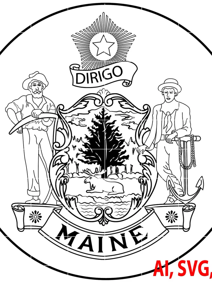 Seal of the State of Maine Badge, Logo, Seal, Custom, Ai, Vector, SVG, DXF, PNG, Digital