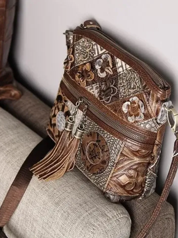 Women's Boho Bag, Bohemian Bag, Handbag, Leather Bohemian Bag, Floral Bohemian Bag, Flower Boho Bag, Handmade Handbag, Tassel Handbag