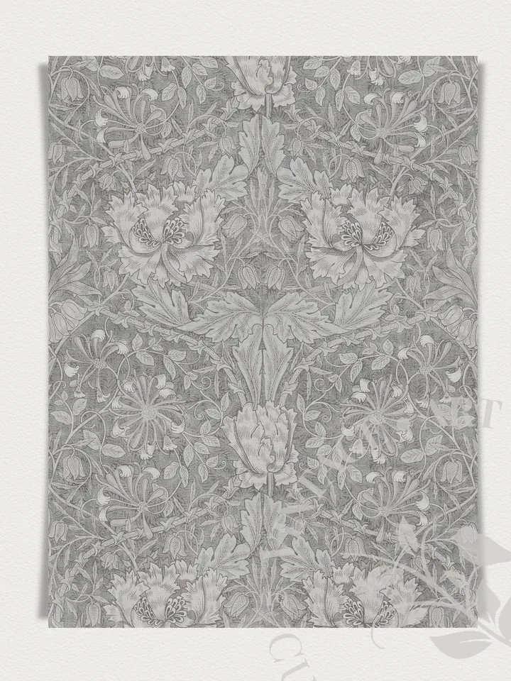 William Morris Fabric Wall Art Set of 2 Prints, Muted Gray Textile Floral Ornament, PRINTABLE Vintage Wall Decor | 296 S2