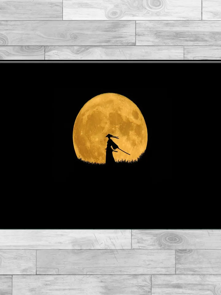 Full moon and Samurai Print on Canvas , Floating Frame Option, Modern Wall Art, Extra Large Canvas Wall Art