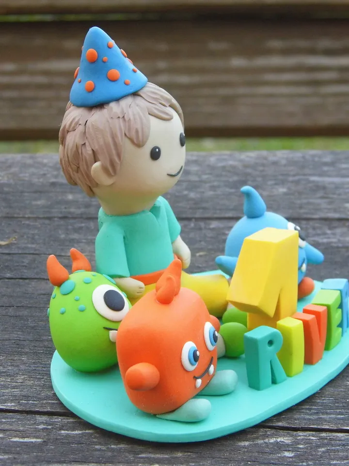 Personalized First Birthday Cake Topper Boy, Monster Cake Topper 1st, Polymer Clay Cake Topper Custom, Monster First Birthday Party