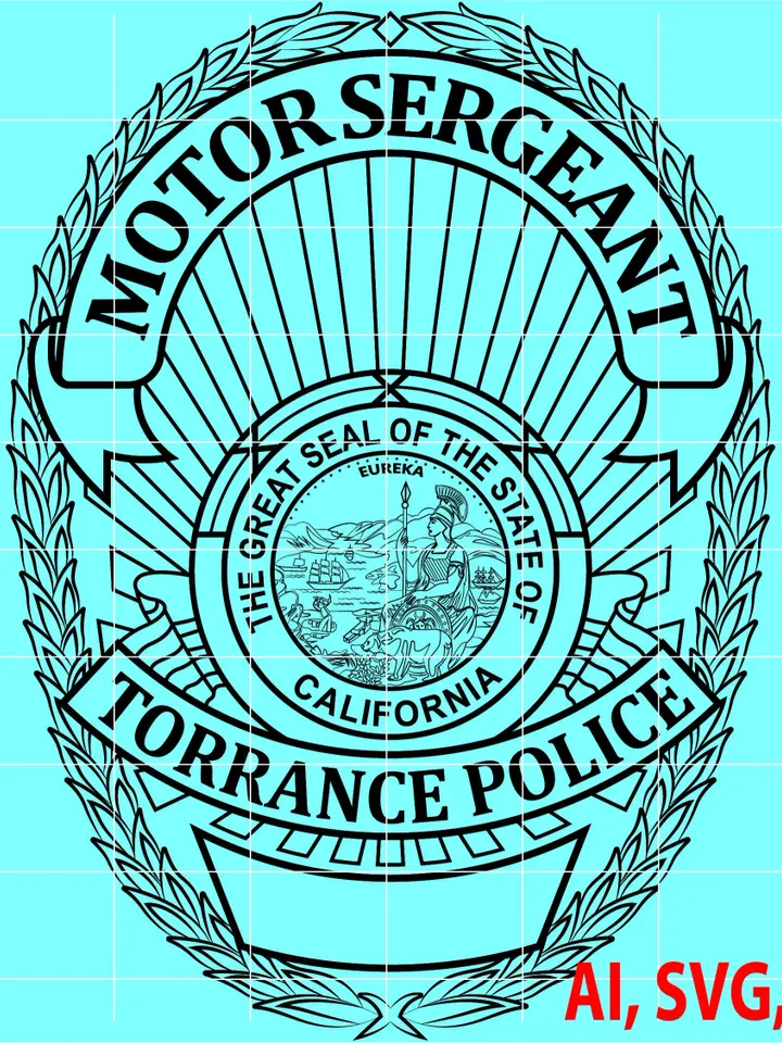 State of California Torrance Police Motor Sergeant Badge, Logo, Seal, Custom, Ai, Vector, SVG, DXF, PNG, Digital
