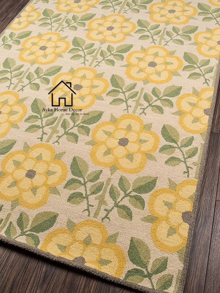 Modern Look Hand Tufted Area Rug 100% Woolen High Low Rug For Hall Kitchen Living Room Kids Room Dining Room Rug Yellow Flower Rug/Christmas