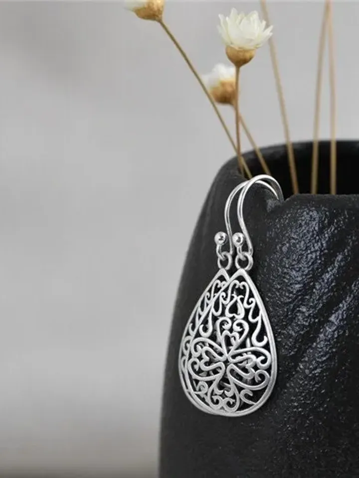 bohemian earrings, sterling silver teardrop earrings, antique silver earrings, boho dangle earrings, ethnic earrings, boho silver earrings