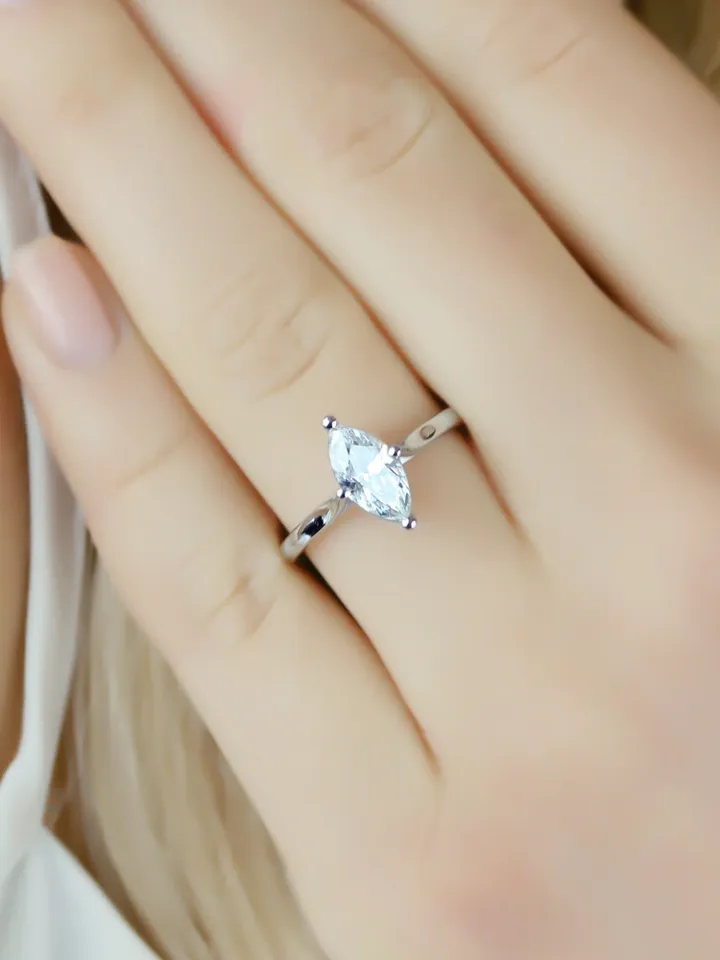 DIAMOND GOLD RING | Cubic Zirconia Solitaire Marquise Ring | Gift For Engagement | Women Wedding Ring | Handmade 14k Solid Gold Promise Ring