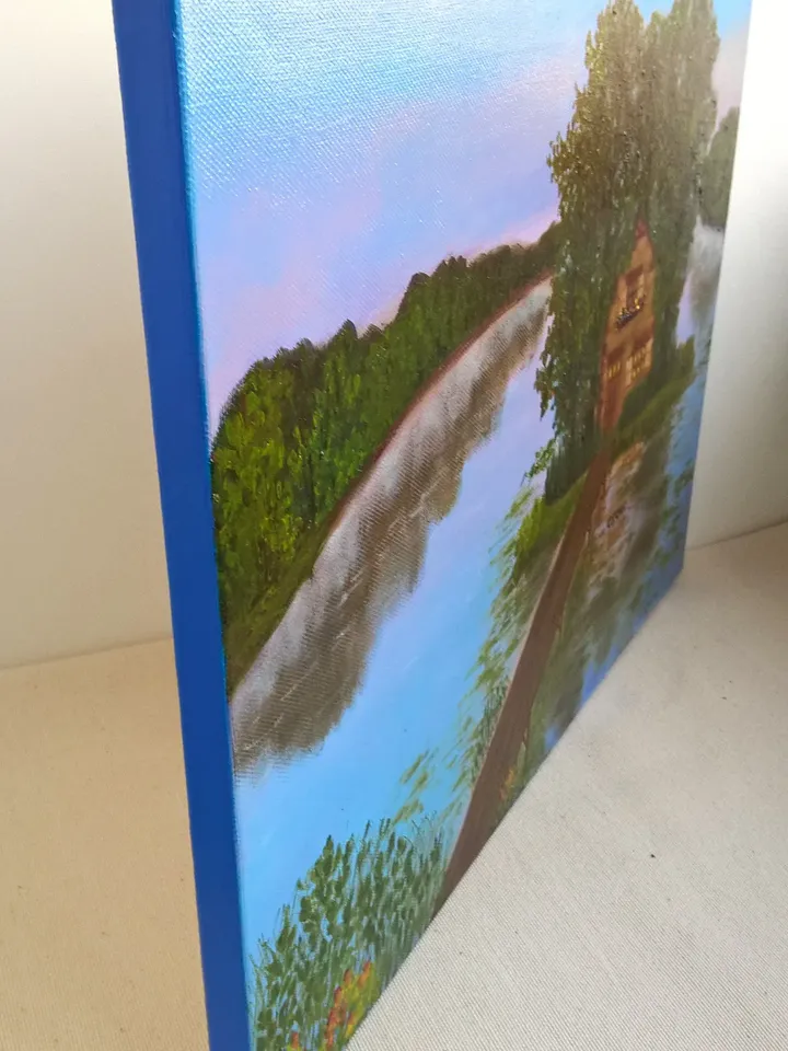 Rustic landscape oil paintings Lake house Paintings of lakes and trees