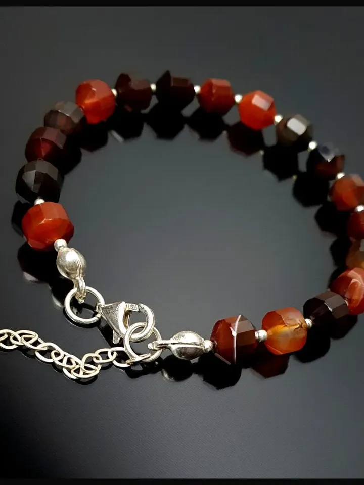 Natural Red Agate Bracelet with Solid Silver Accessory, Valentine's Gifts for Women, Jewelry Present for Girlfriend, Gifts for Mother' Day