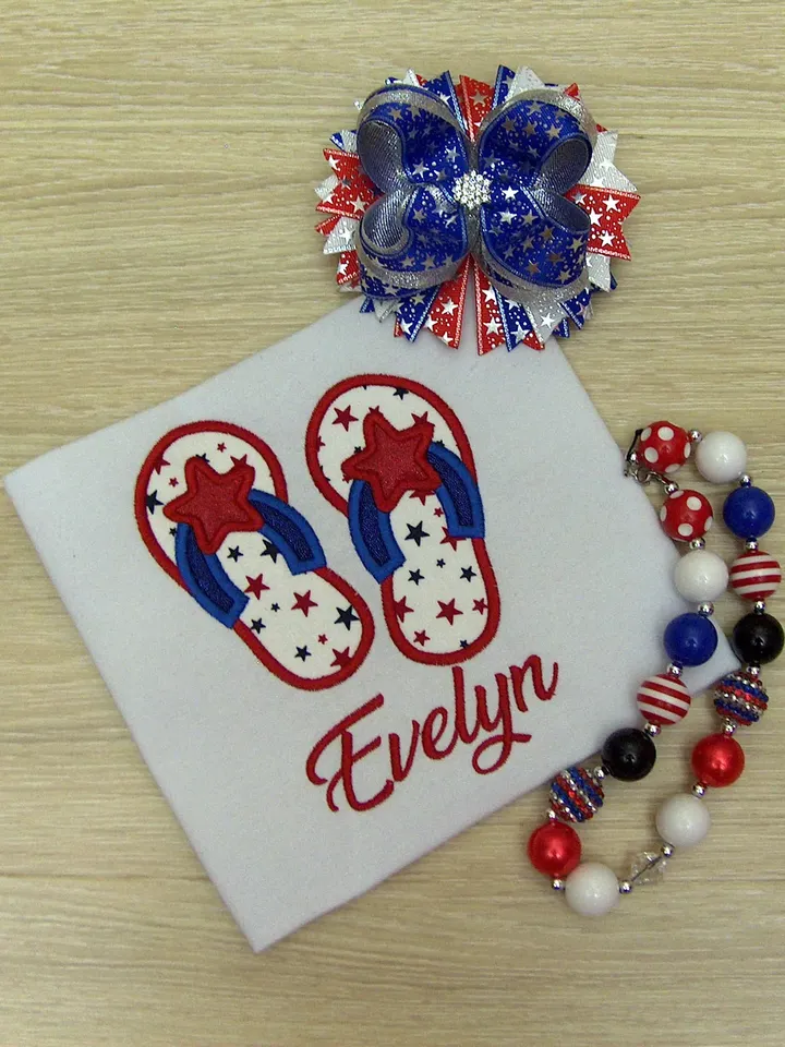 4th July Flip Flops American Machine embroidery design