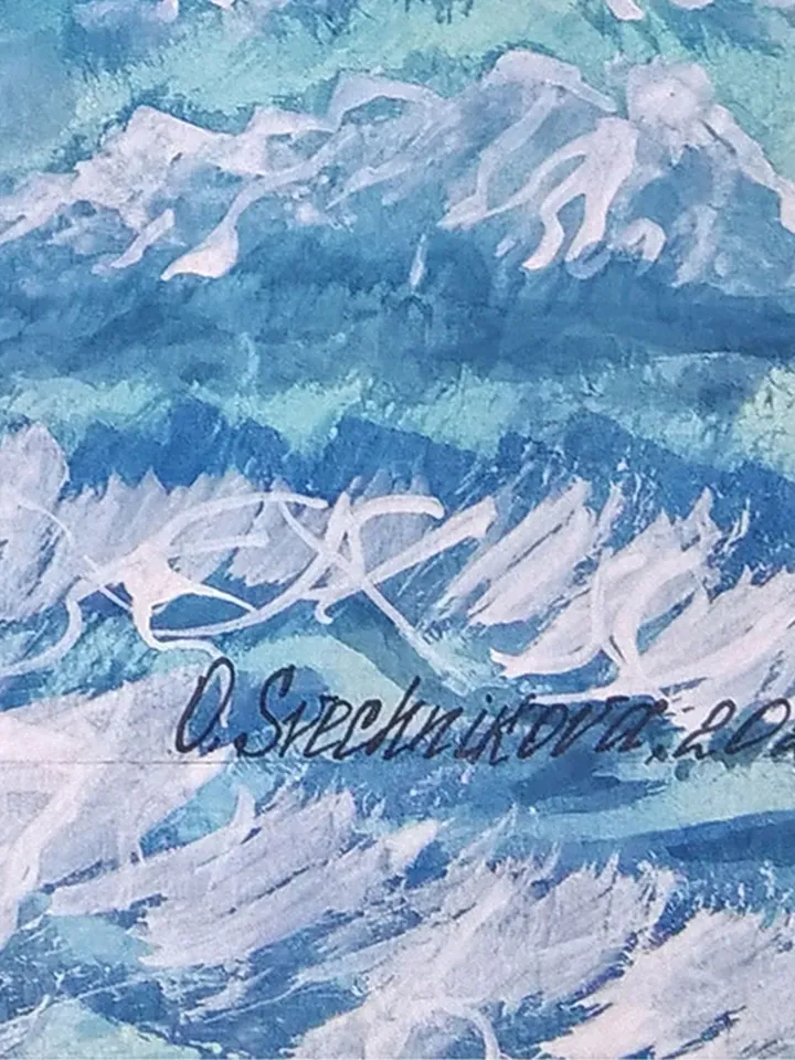 Watercolor painting depicting a sea wave and sailboat. Original watercolor painting