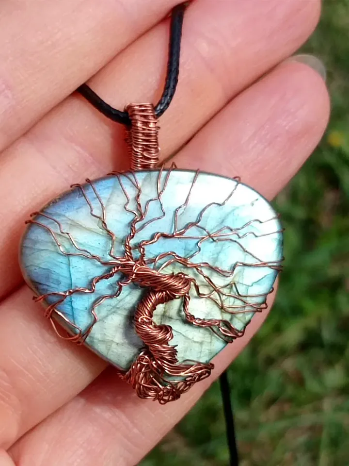Rainbow Labradorite Necklace. Wire Wrapped Tree of Life Pendant. Valentines Day gift to a girl from a girl