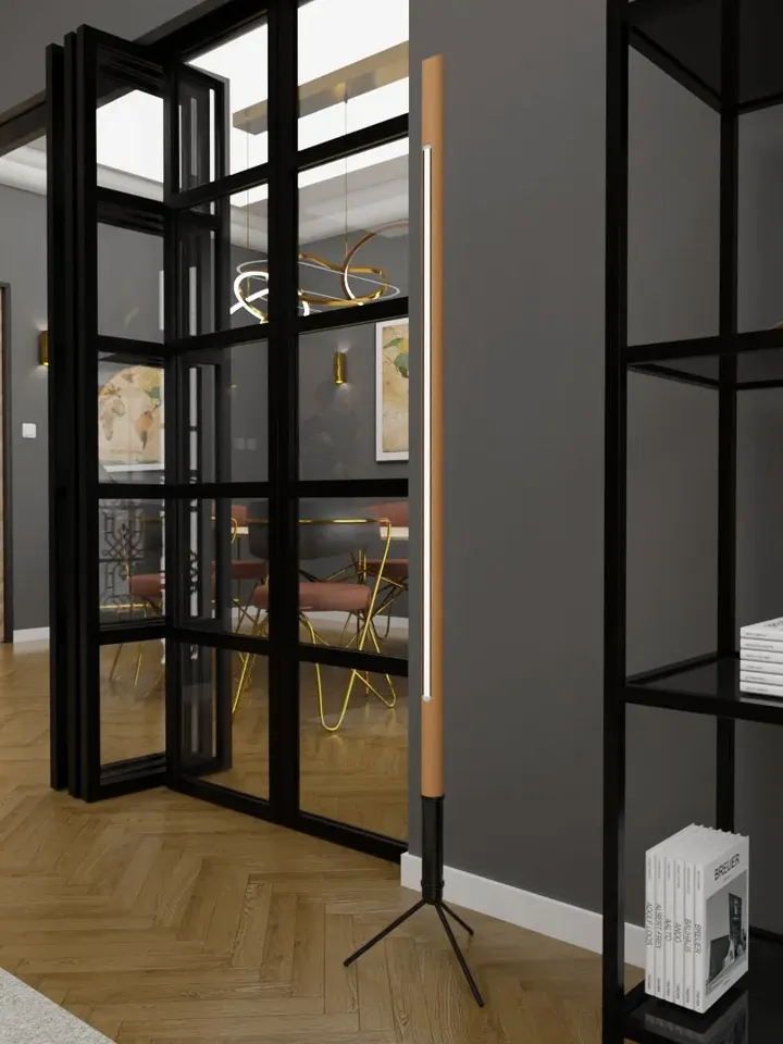 Wooden floor lamp, modern LED floor lamp, cylinder floor lamp