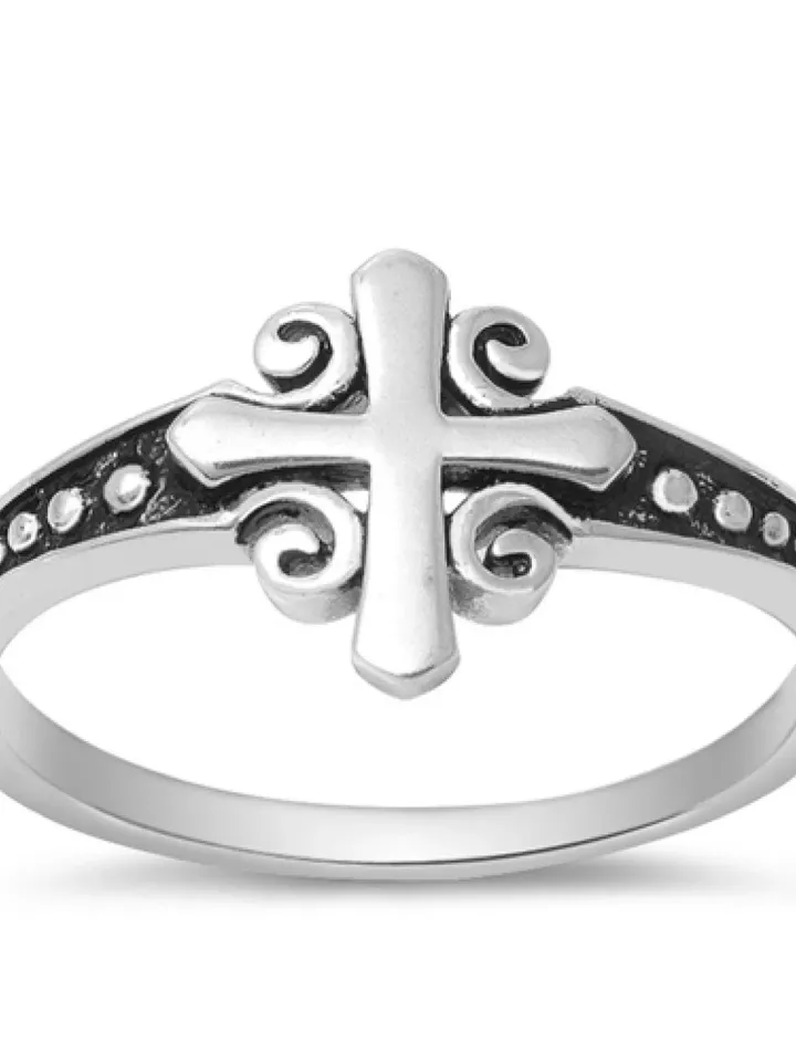 Sterling Silver Cross Ring, Thumb Ring, First Communion Gift, Confirmation, Cross Ring for Children, Religious Jewelry unisex Size 4 to 10