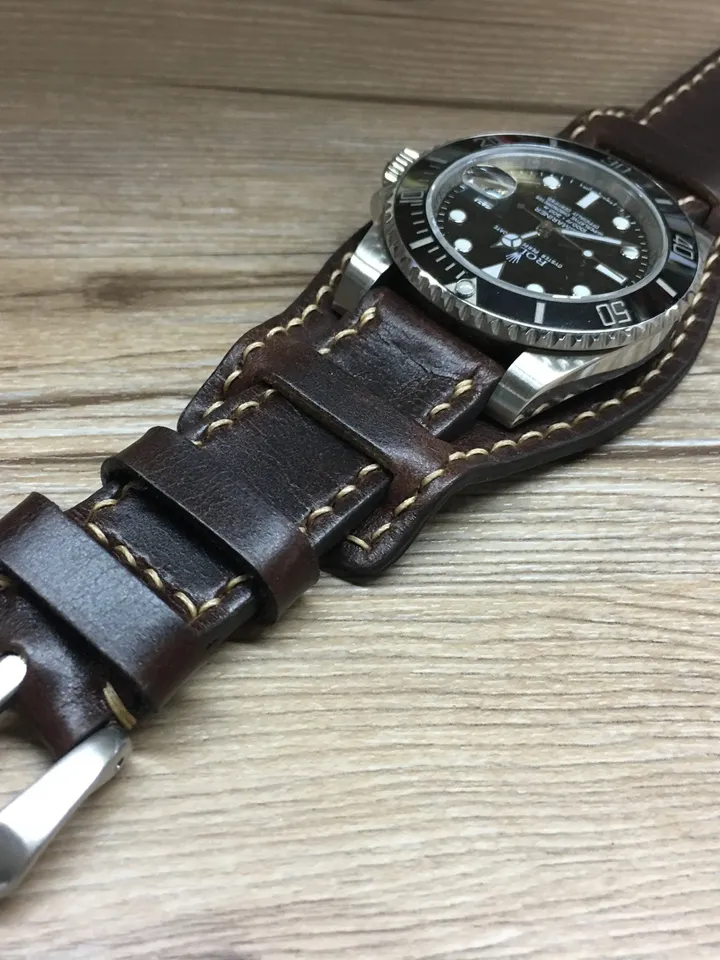 Leather Watch Band, Leather watch strap, Cuff band, Full bund strap, 20mm watch band, 19mm strap, Dark Brown watch strap, FREE SHIPPING